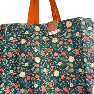 Floral Tote Bag with Orange Handles